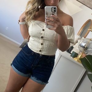 Blashe Cream Button Up Crop Top